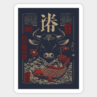 Taurus Zodiac Bull with Koi Motif Magnet